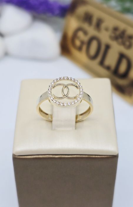 Złoty pierścionek z białymi cyrkoniami próba 585 14k