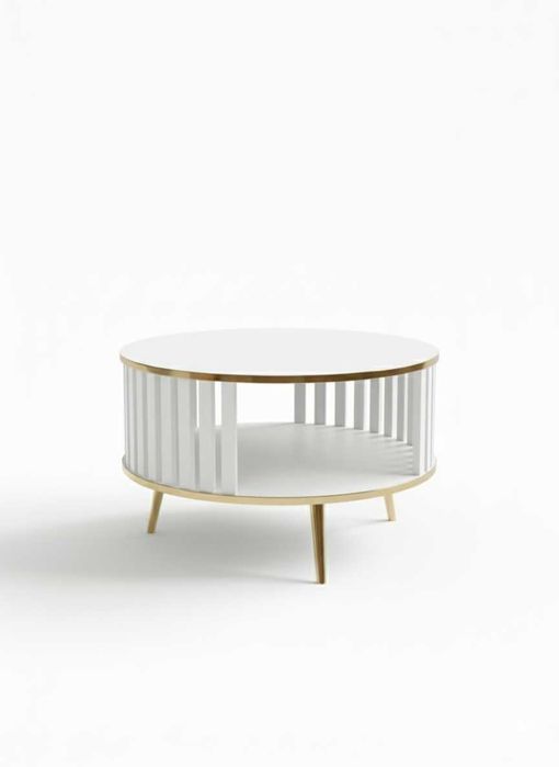 Stolik kawowy/Ława Lingo okrągły biały/złoty, szerokość 80 cm