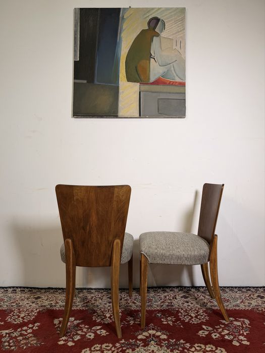 Krzesła PRL proj. J.Halabala Czechy lata 60. buk mat fargotex vintage