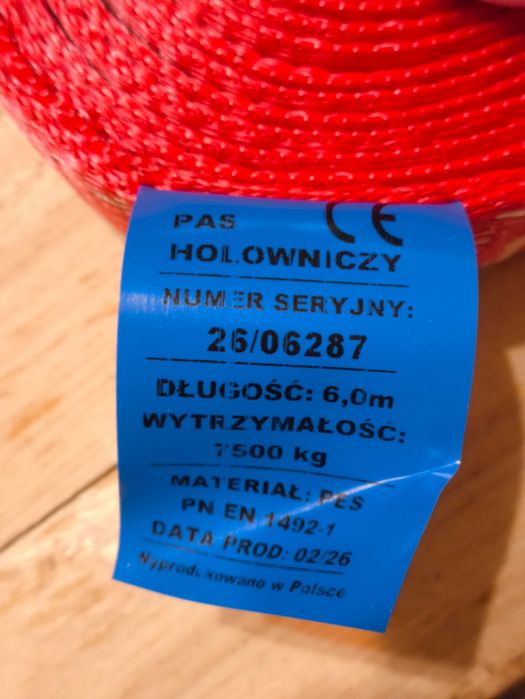 Holowniczy Pas Czerwony 6 Metrów 7,5 Ton + 2 Szekli 2,0 Ton Każda