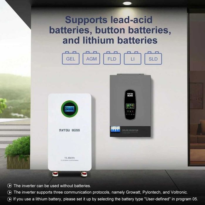 Інвертор Гібридний DATOUBOSS 6200 Вт 48 В, BMS, з MPPT 120А +під сонце