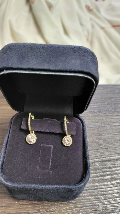 Сережкі з рожевим камінчиком