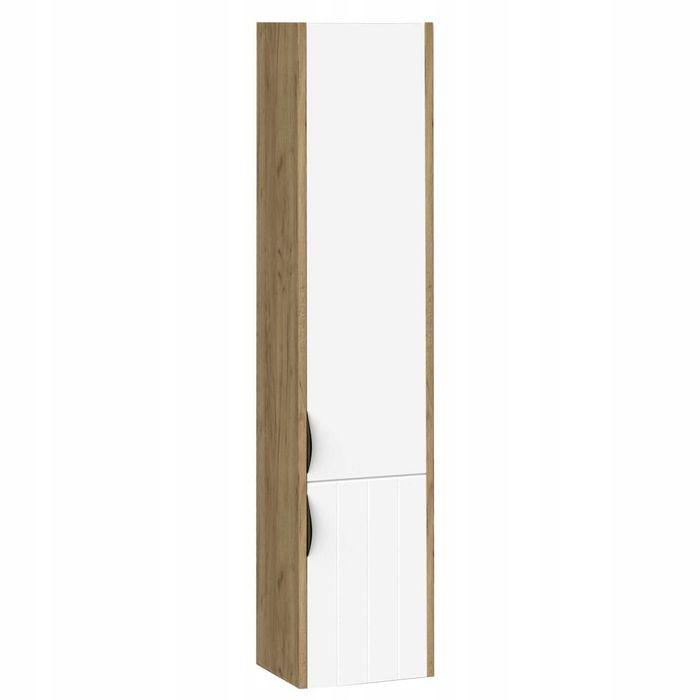 Słupek do Łazienki Szafka Wiszący Biały / Dąb Mat 160 x 32 x 30cm Drzwi MDF NOWY