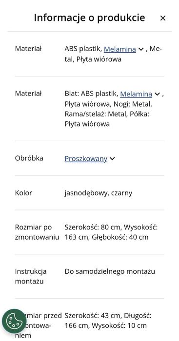 Regał 5 półek jasnodębowy+czarny