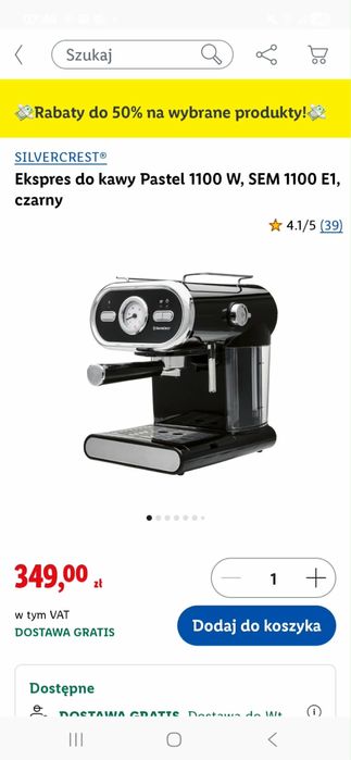 SILVERCREST® Ekspres do kawy Pastel 1100 W, SEM 1100 E1, czarny