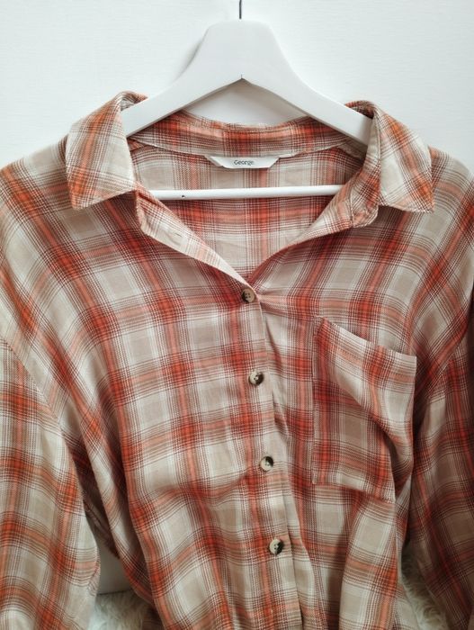 Ruda koszula damska w kratę, 100% wiskoza, George, rozmiar 42