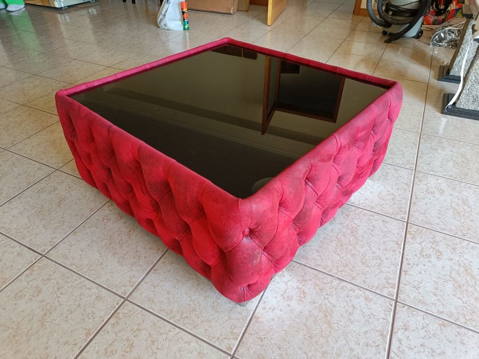 Mesa de vidro e veludo vintage