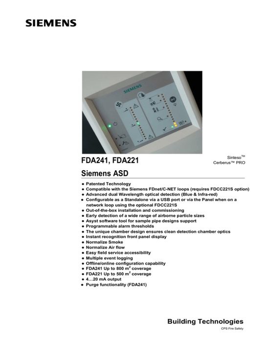 Czujka zasysająca dym Siemens FDA241 nowa
