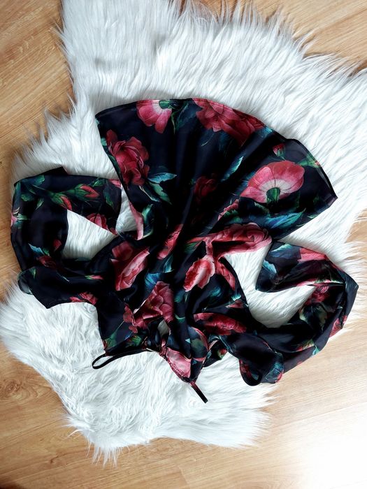 Lipsy bluzka bez ramion dlugi rekaw czarna kwiaty mgielka cienka m l