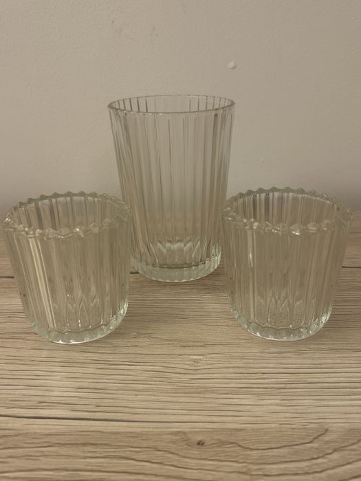 Zestaw 3 świeczniki z grubego szkla