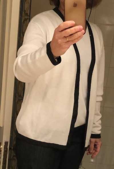 Conjunto malha fina de casaco e blusa