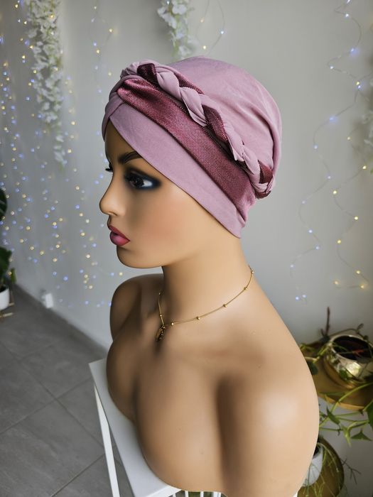 Ozdobny turban na głowę czapka chustka w trakcie leczenia Gabi róż