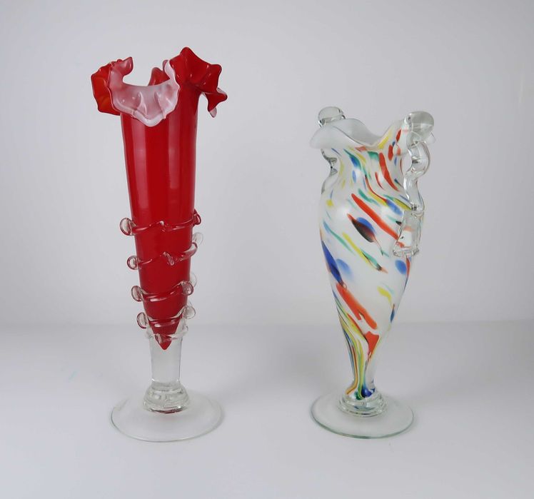 2 Solitários antigos em vidro multicolorido