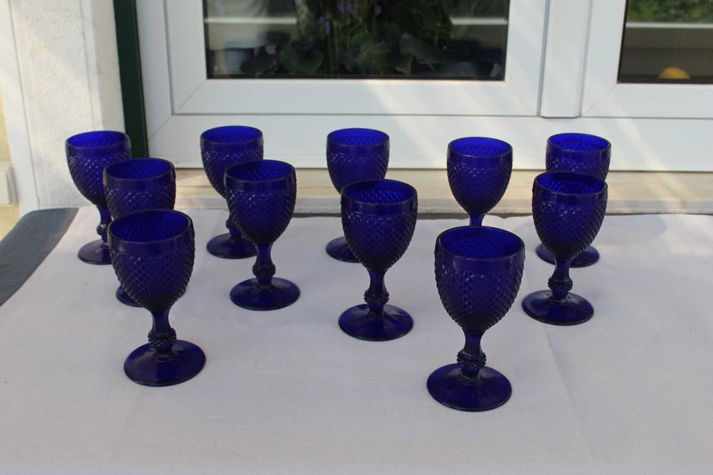 11 Copos de vinho de cor azul cobalto