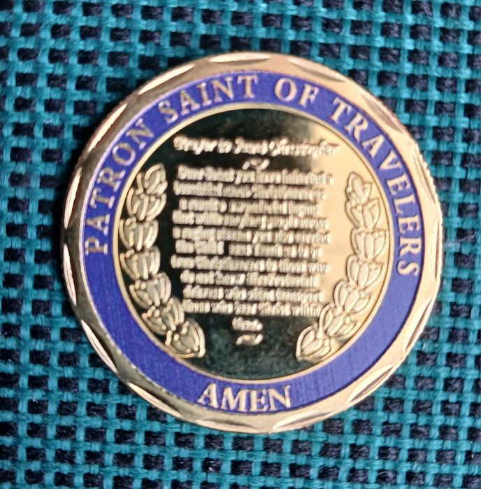 Памятная монета святой Кристофер позолоченая автомобильная икона