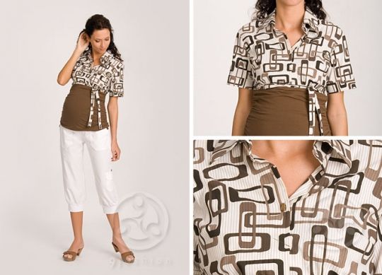 NOWA bluzka tunika ciążowa 9fashion pas ciążowy rozm. L brąz koszula