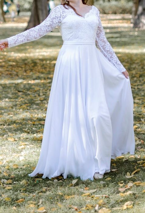 Tanio! Sprzedam elegancką suknię ślubną! Koronka, jedwab! gratis welon
