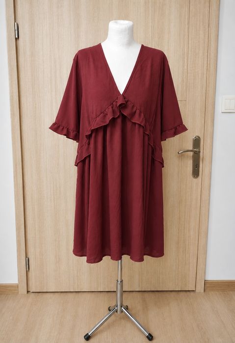Sukienka biurowa do biura bordowa 50 5xl 22