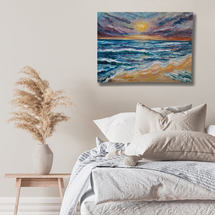 Obraz ręcznie malowany – Morze o zachodzie słońca – 60x80 cm – Akryl