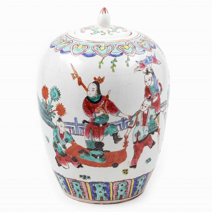 Frasco de Gengibre família Rosa c/ tampa porcelana chinesa Sec. XIX/XX