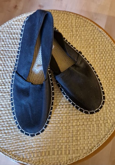 Damskie BUTY typu Espadryle  czarne płótno sznurek wnętrze z tworzywa