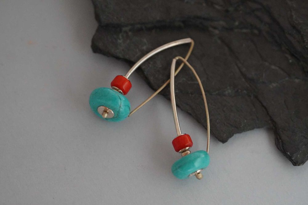 Kolczyki z koralem i turkusem – ze srebra 925