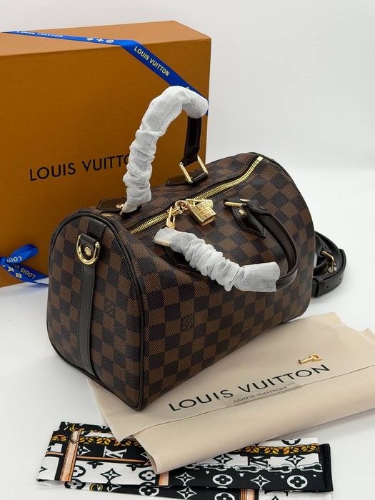 Louis Vuitton Speedy Bandouliete 25 Damier Ebene , кожаная сумка новая