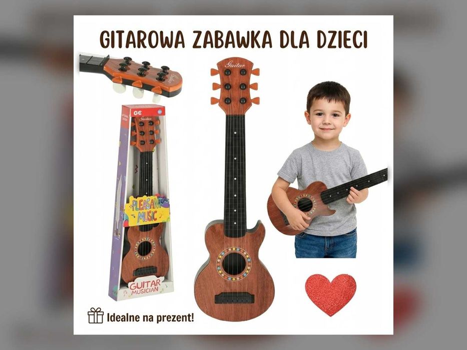 Nowa Gitara Dla Dzieci 6 Strun 46,5 Cm Zabawkowa Do Nauki Kostka
