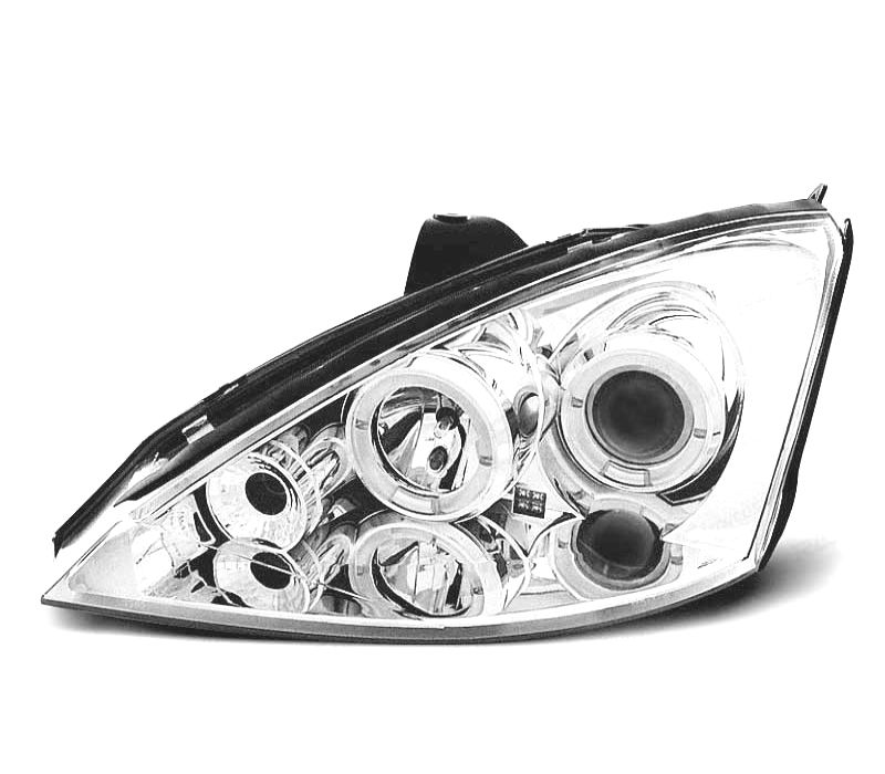 FARÓIS ANGEL EYES CCFL FORD FOCUS 98-03 FUNDO CROMADO
