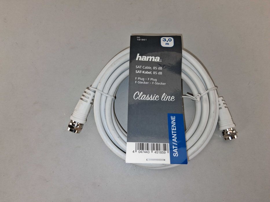 N090 HAMA Kabel Antenowy SAT F 3,0 m Classic Line 85 dB Biały Nowy
