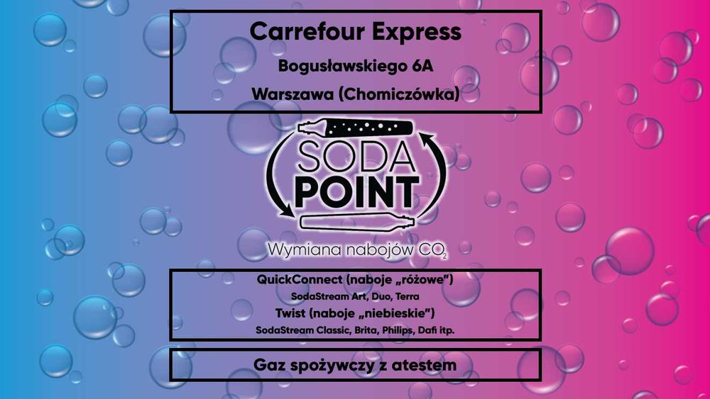 Sodastream W-wa (Chomiczówka), Bogusławskiego 6A Wymiana nabojów CO2