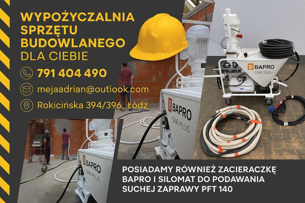 WYNAJEM AGREGATU TYNKARSKIEGO 230V/Silomat PFT 140/Zacieraczka Tynki