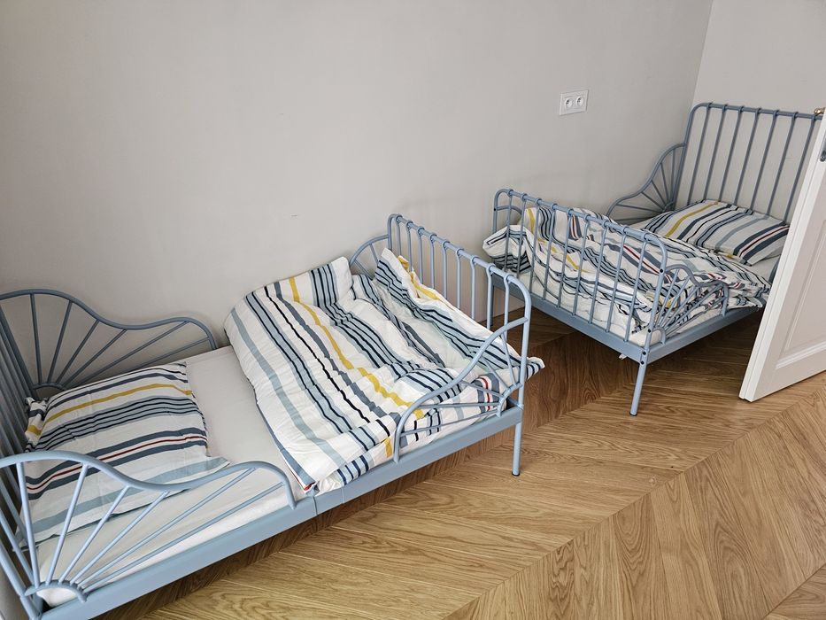 Łóżko rozsuwane/rozkładane MINNEN 80x200 cm  szaroniebieskie + materac gratis STAN IDEALNY