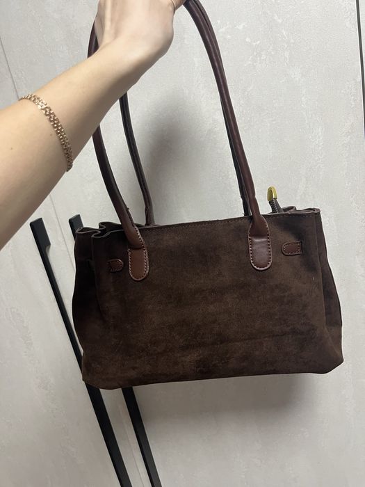 Трендова замшева коричнева шоколадна сумка