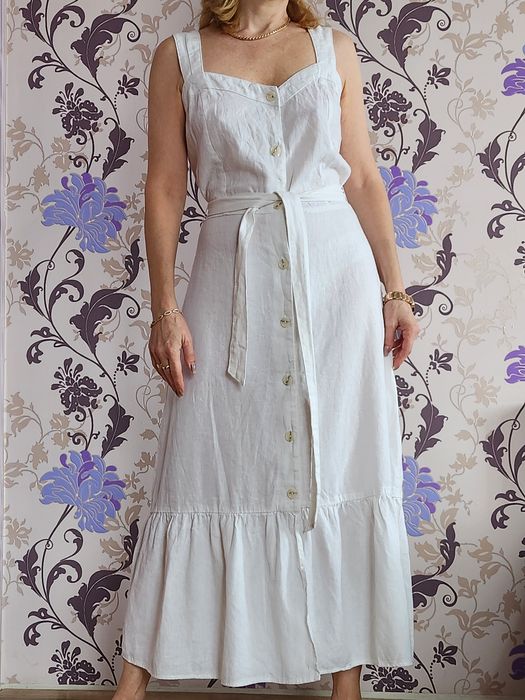 Льняное белое платье сарафан миди George linen blend