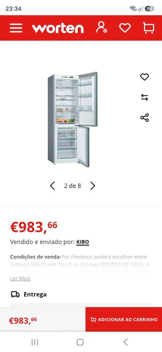 Frigorífico Combinado BOSCH / MIELE  (No Frost - 186 cm - 326 L - Inox)  | Novo