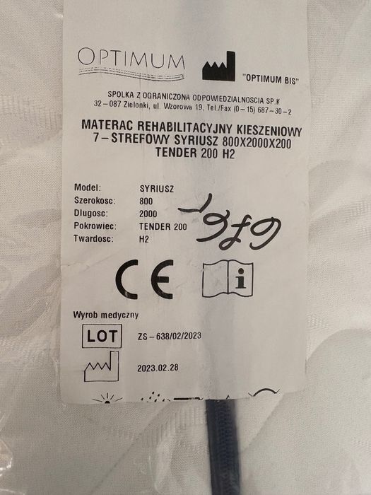 Materac  rehabilitacyjny kieszeniowy 7-strefowy  OPTIMUM Syriusz