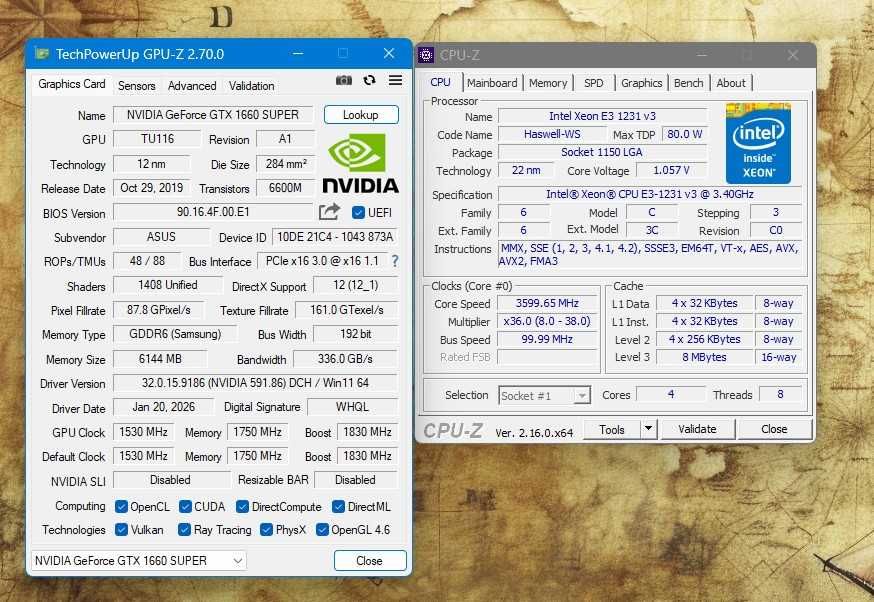 Компьютер: CPU -Intel (4/8)/GTX ASUS 1660 Super/ DDR -16GB/SSD -240 Gb/HDD 3Tb