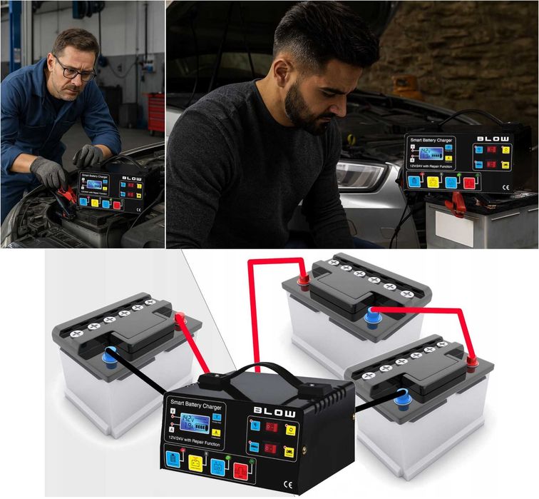 Prostownik Samochodowy Automatyczny Funkcja Napraw Akumulator 12V 24V