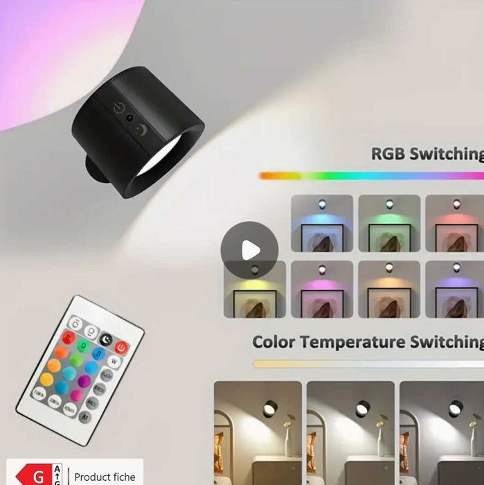 Luz de Parede LED RGB Magnética Moderna