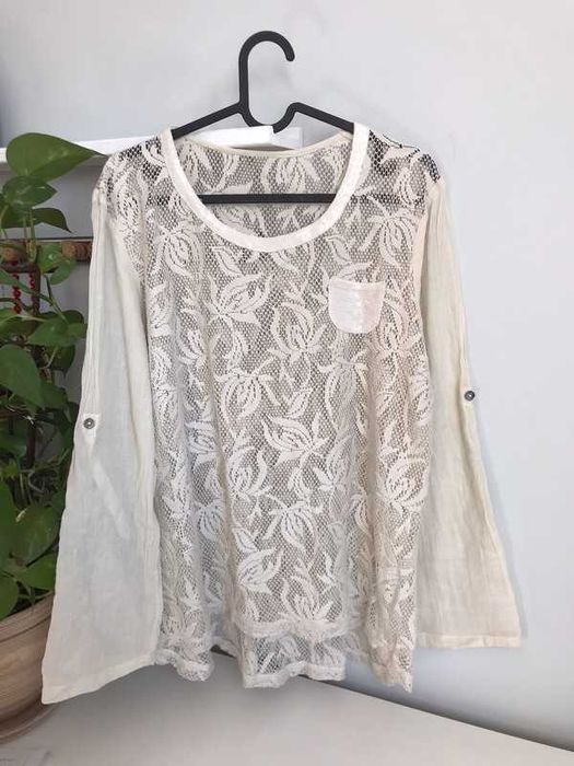 Bluzka narzutka mgiełka koronka M beżowa kremowa