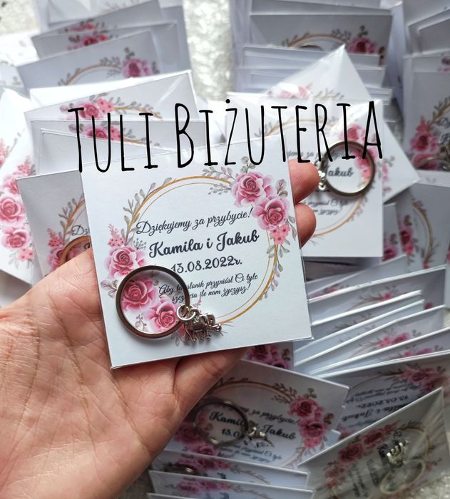 Podziękowania dla gości weselnych, breloczek słonik na szczęście