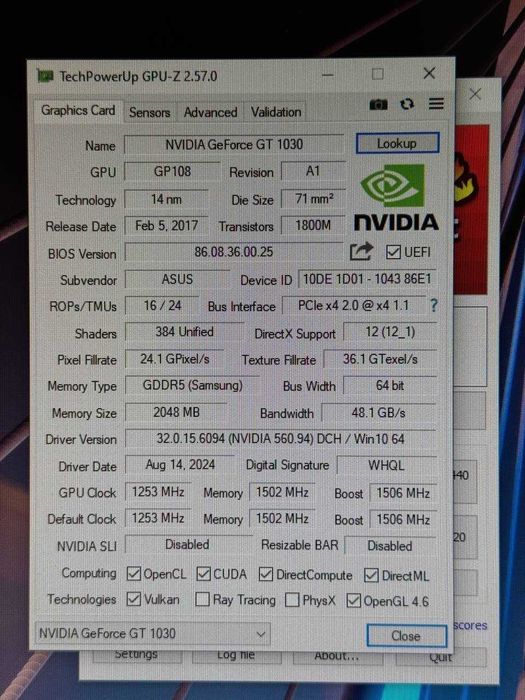 Ігрова відеокарта Asus GeForce GT 1030 2GB GDDR5