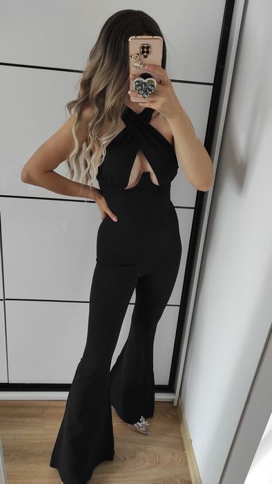 Kombinezon czarny z szerszymi nogawkami XS