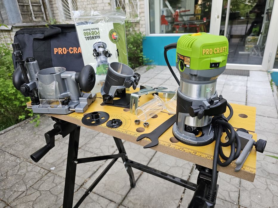 Кромочный Фрезер ProCraft +3 Базы +Сумка 6,8, Цанги Регулировка об.