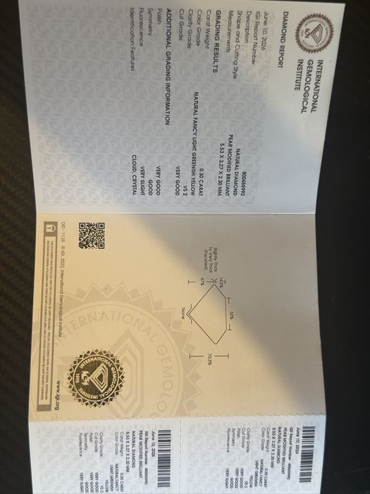 naturalny diament 0.30ct IGI REPORT CONFIRMED