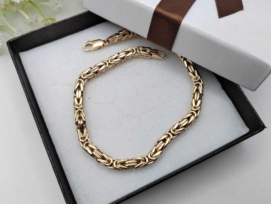 NOWA Złota Bransoletka Splot Królewski 22cm / Złoto 585