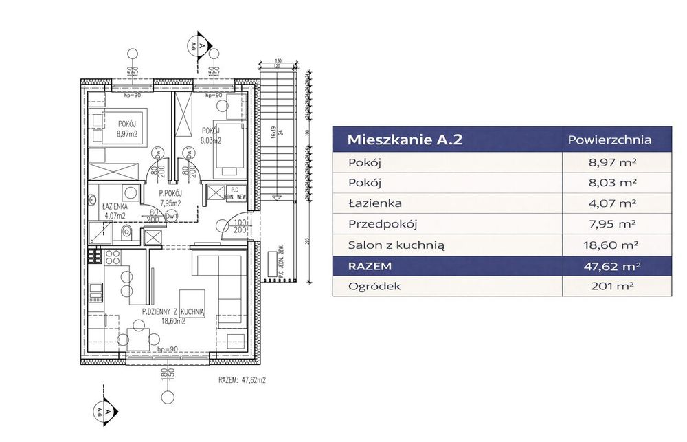 Mieszkanie z ogrodem - 3 pokoje - Widok 3