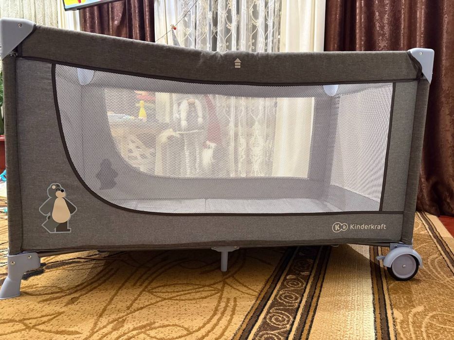 Ліжко-манеж Kinderkraft Joy Blue сіре з блакитним