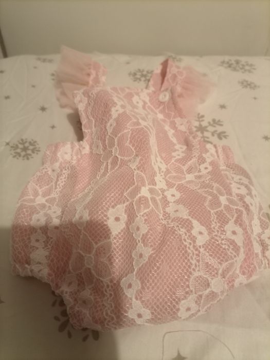Jardineiras bebê com fita cabelo 1-3 meses